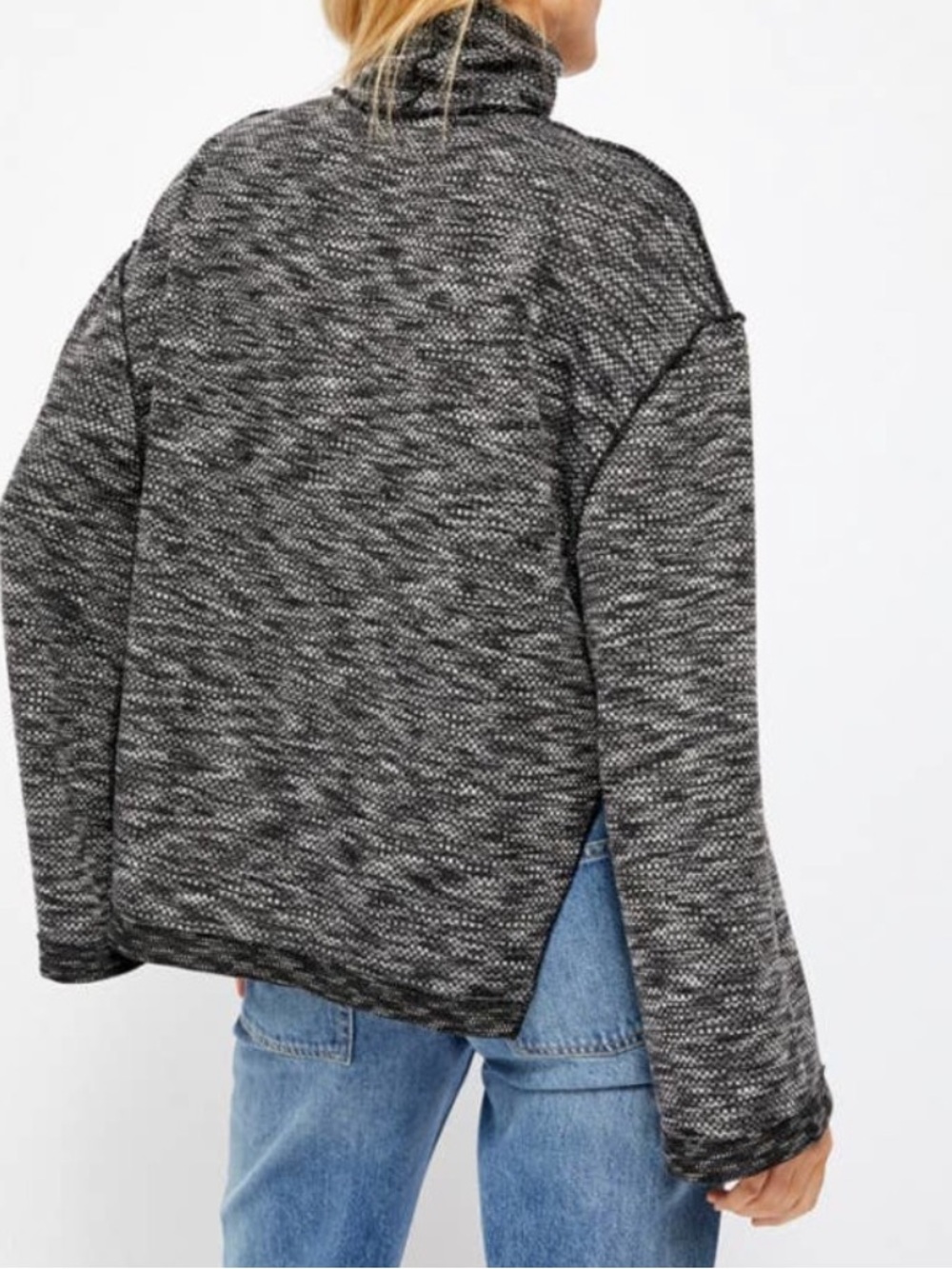 Free People We The Free Sunny Days Gray Knit Oversized Turtleneck Sweater Xs - Picture 2 of 2